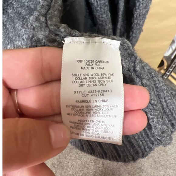 Joie Wool Yak Faux Fur Cozy Sweater Open Cardigan Gray Size Small - Picture 3 of 6